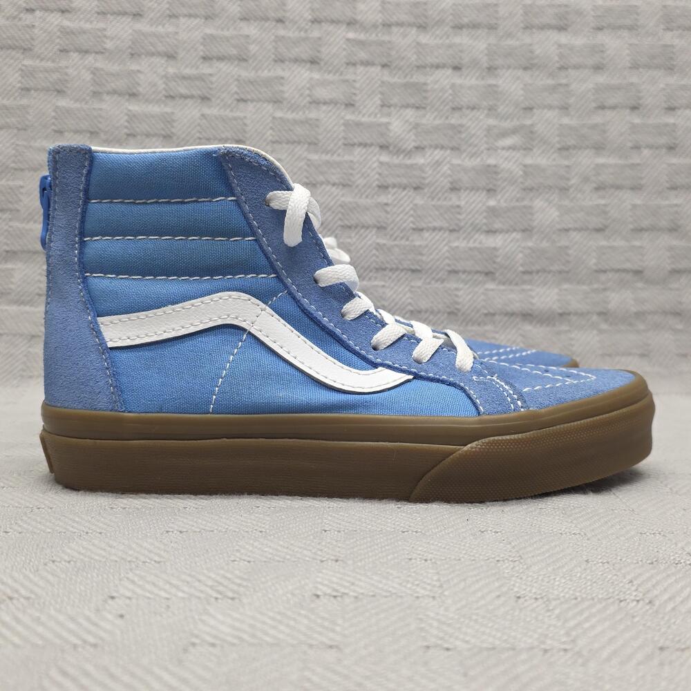 Vans Sk8-Hi Zip Blue Shoes Unisex Kids Size 2 Casual High Top Sneaker Gum Sole